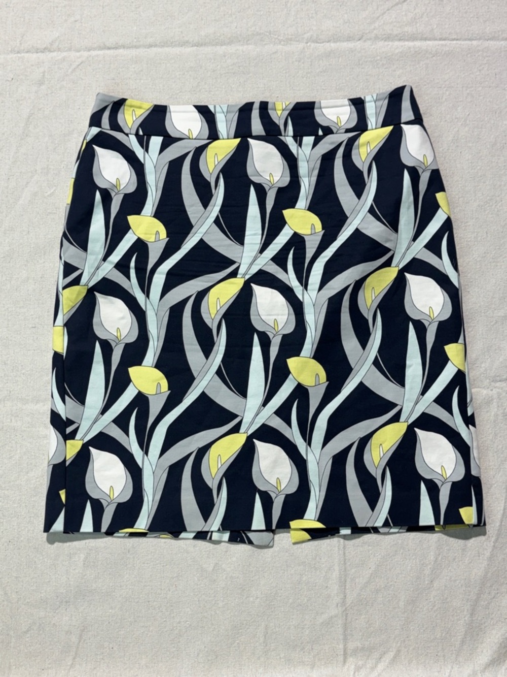 Ann Taylor Factory Navy Mini Skirt with White and Yellow Floral Motif
